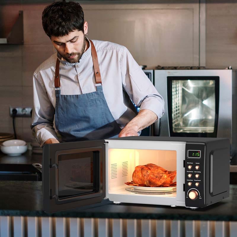 0.7Cu.ft Retro Countertop Microwave Oven, 700W with 5 Microwave Power, Glass Turntable & Viewing Window