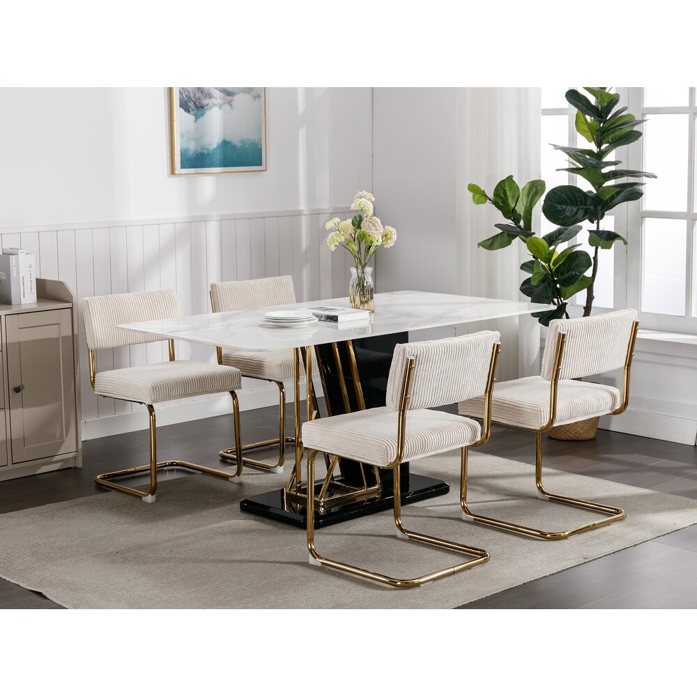 Modern Dining Chairs with Corduroy Fabric Gold Metal Base  Accent Armless Kitchen Chairs with Channel Tufting Set of 2