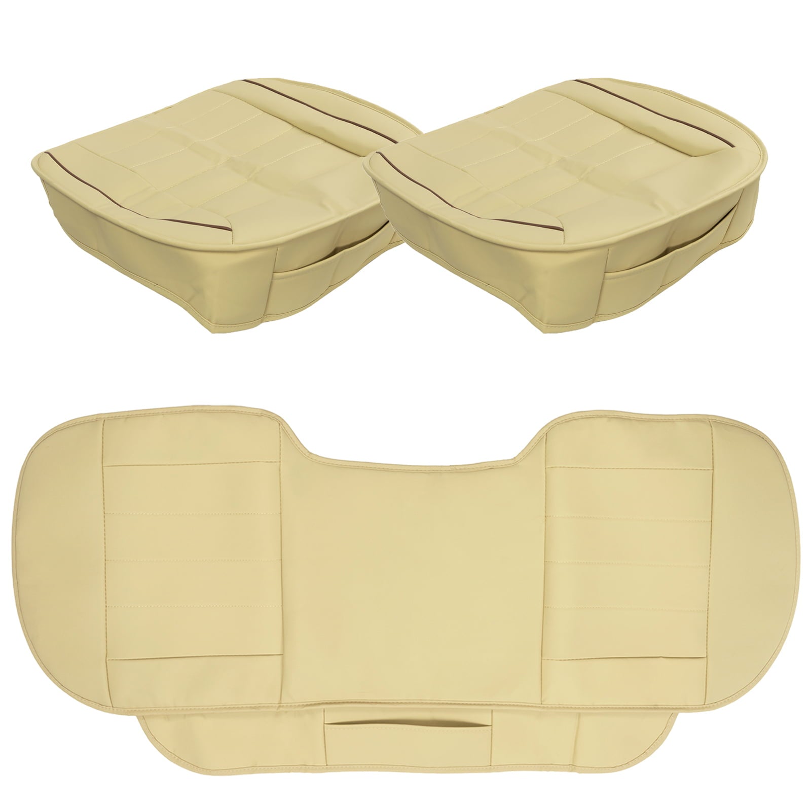 Beige Full Surround Car Rear Back Row Seat Cover Cushion Pu Leather Universal Chair Pad Mat Waterproof