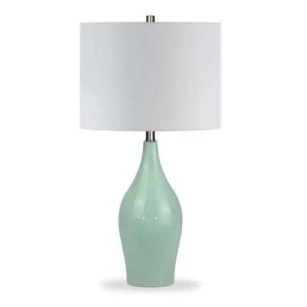 Niklas Ceramic Table Lamp in Teal Blue and Taupe with Linen Shade