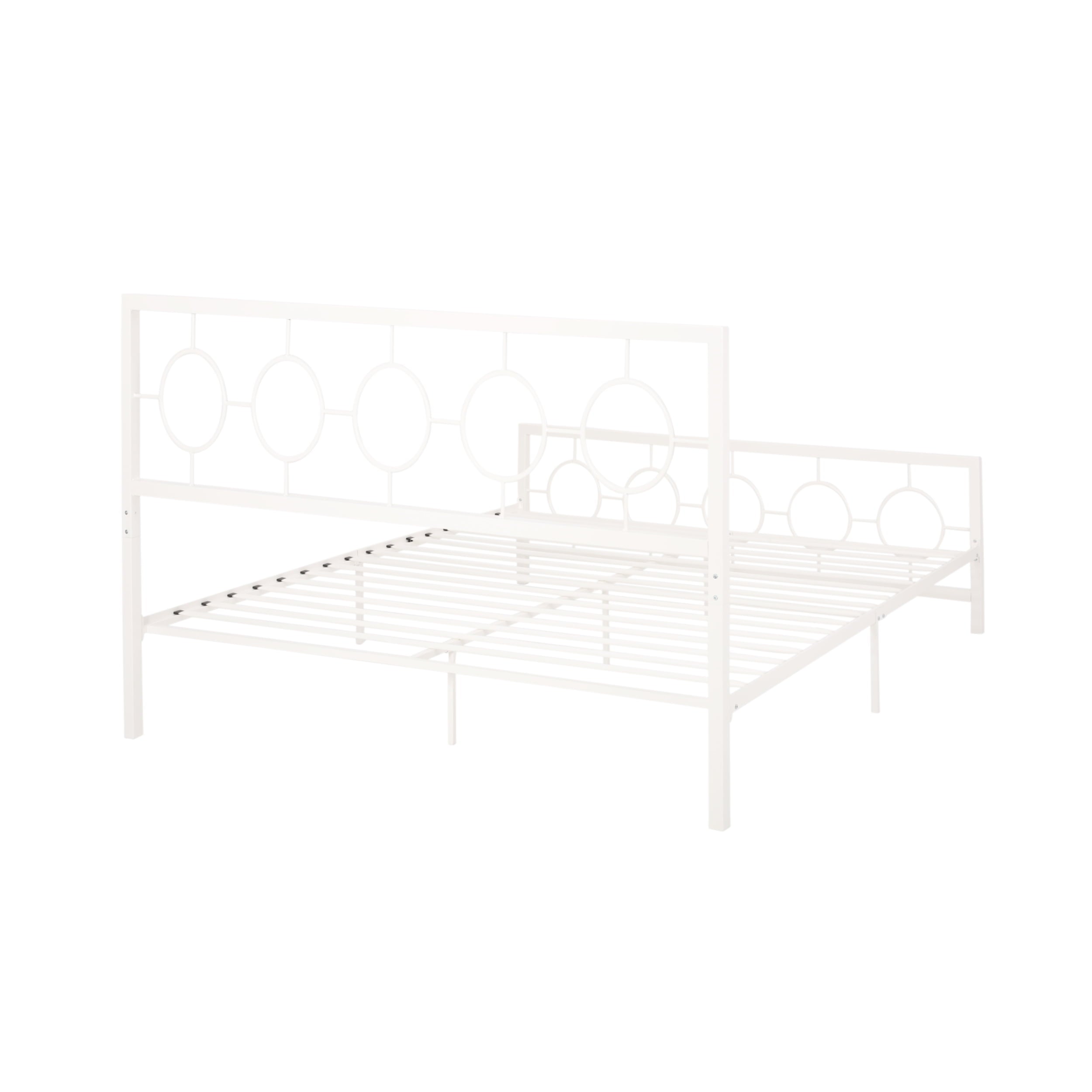 Noble House Ewelina Modern King-Size Iron Geometric Low-Profile Bed Frame, White