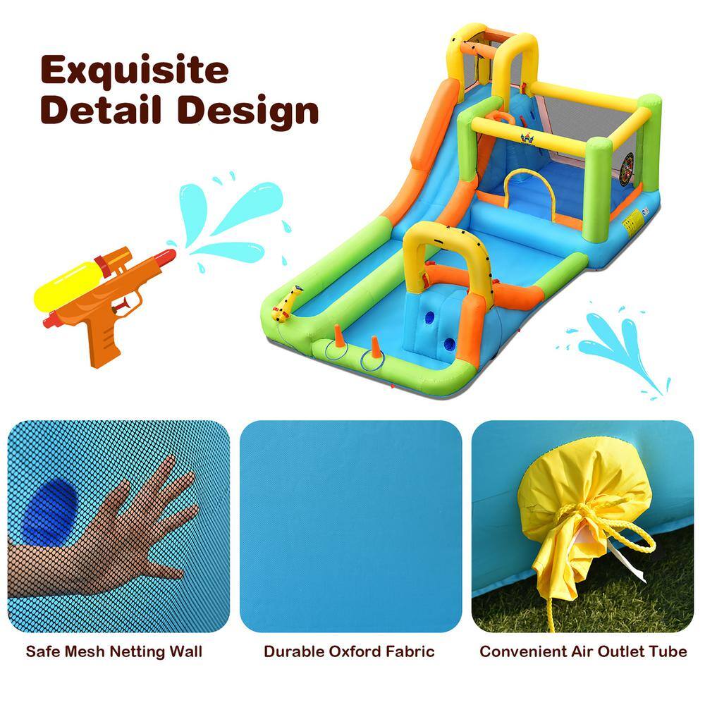 Costway Inflatable Water Slide Park Bounce House Climbing Wall with 750-Watt Blower OP70654+EP24683