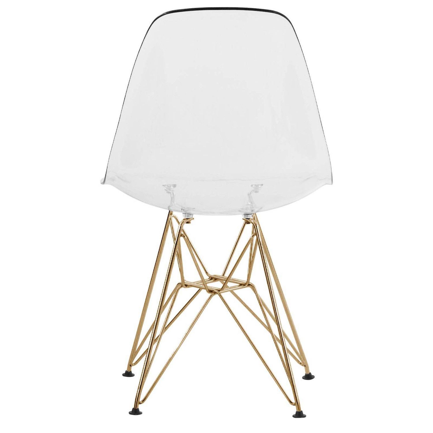 LeisureMod Cresco Molded Eiffel Side Chair with Gold Base， Set of 2 - Clear