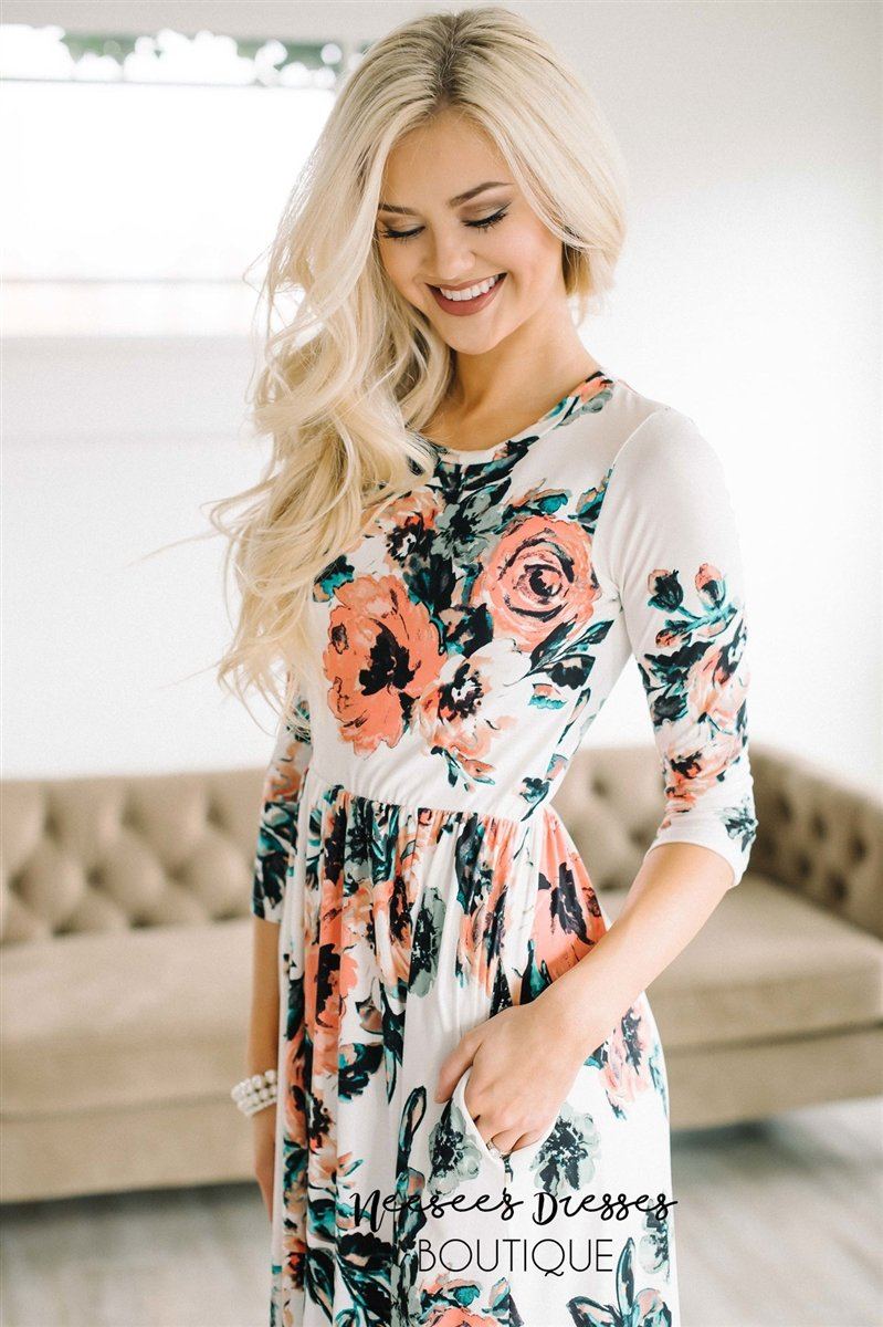 Ivory Watercolor Floral Maxi Dress