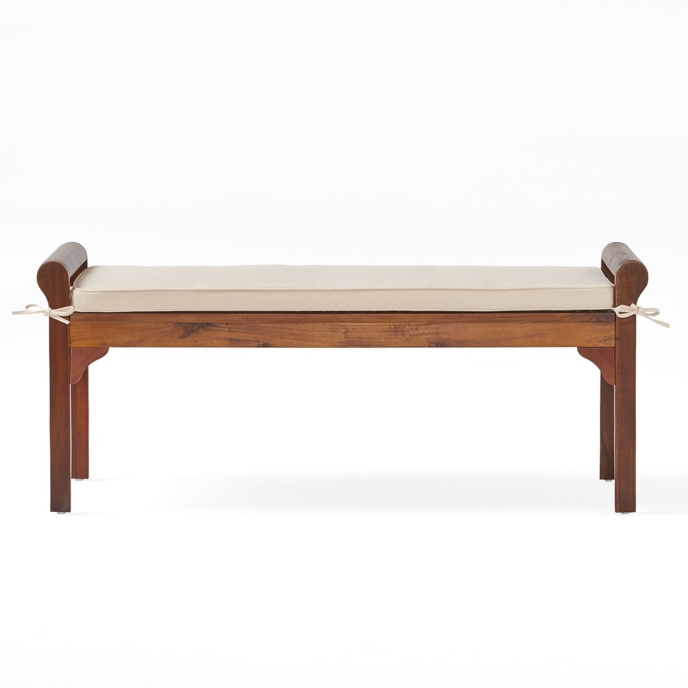 Nelson Rustic Acacia Wood Bench with Cushion by Christopher Knight Home