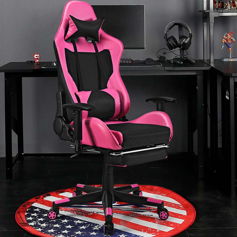 High Back E-Sport Massage Gaming Chair with Footrest & Headrest, Ergonomic PU Leather Gaming Seat, Video Game Chair Computer Chair