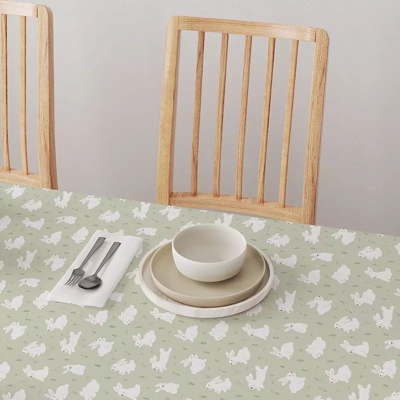 Round Tablecloth， 100% Cotton， 60 Round， Bunnies in the Grass