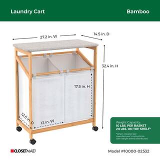 ClosetMaid Bamboo 2-Compartment Laundry Cart with Wheels 10000-02532