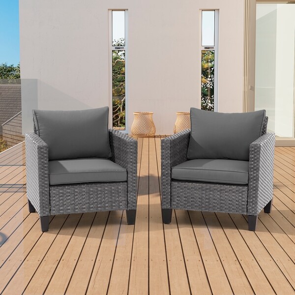 BONOSUKI 2Pcs Patio Single Sofa Set Grey Rattan Outdoor Furniture Set