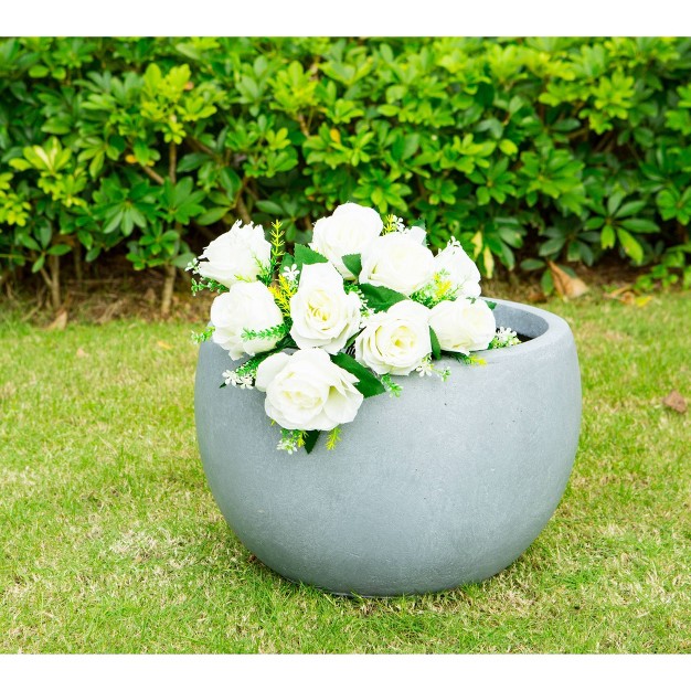 Kante Lightweight Outdoor Concrete Bowl Planter Slate Gray Rosemead Home amp Garden Inc