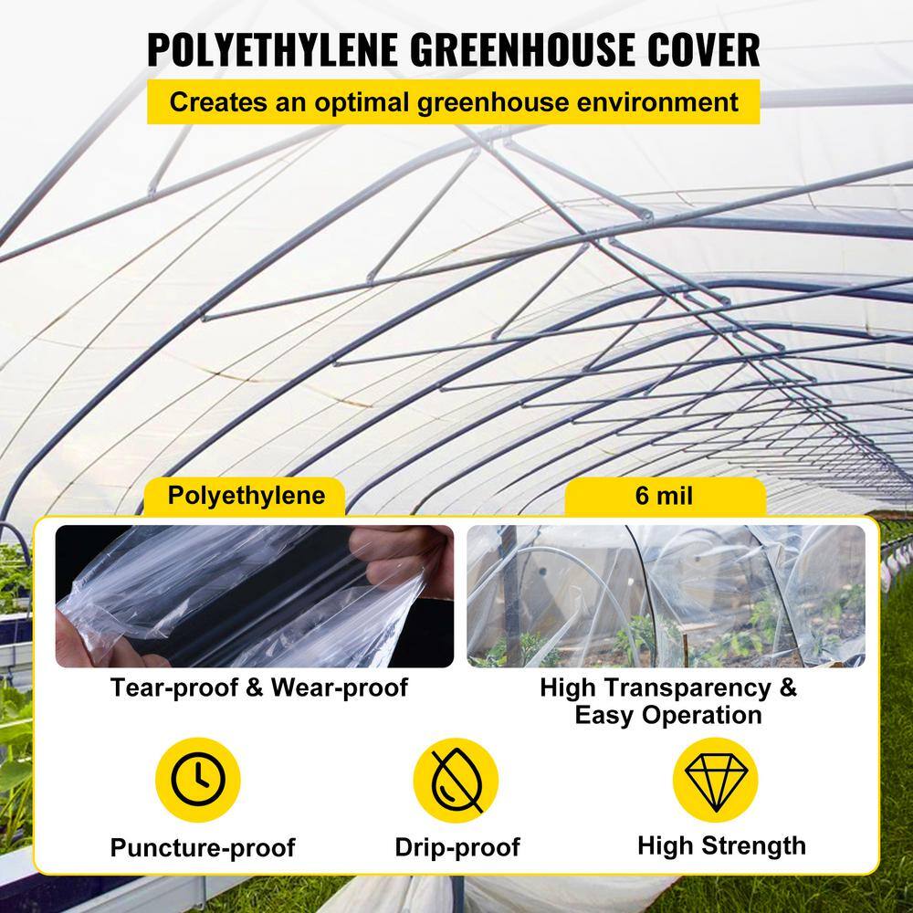 VEVOR Greenhouse Film 12 ft. x 100 ft. Greenhouse Plastic Sheeting 6 mil Thickness Clear Polyethylene Cover for Gardening TMWSMYC12FT10Y2HDV0