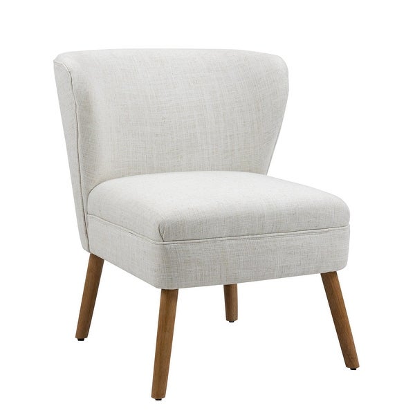 Mid Century Linen Accent Chair with Solid Wood Legs