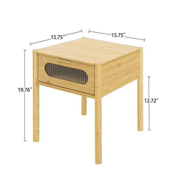 1 Drawer End Table， Bamboo Mid Century Modern Nightstand， Bedside Table Accent End Table Side Table