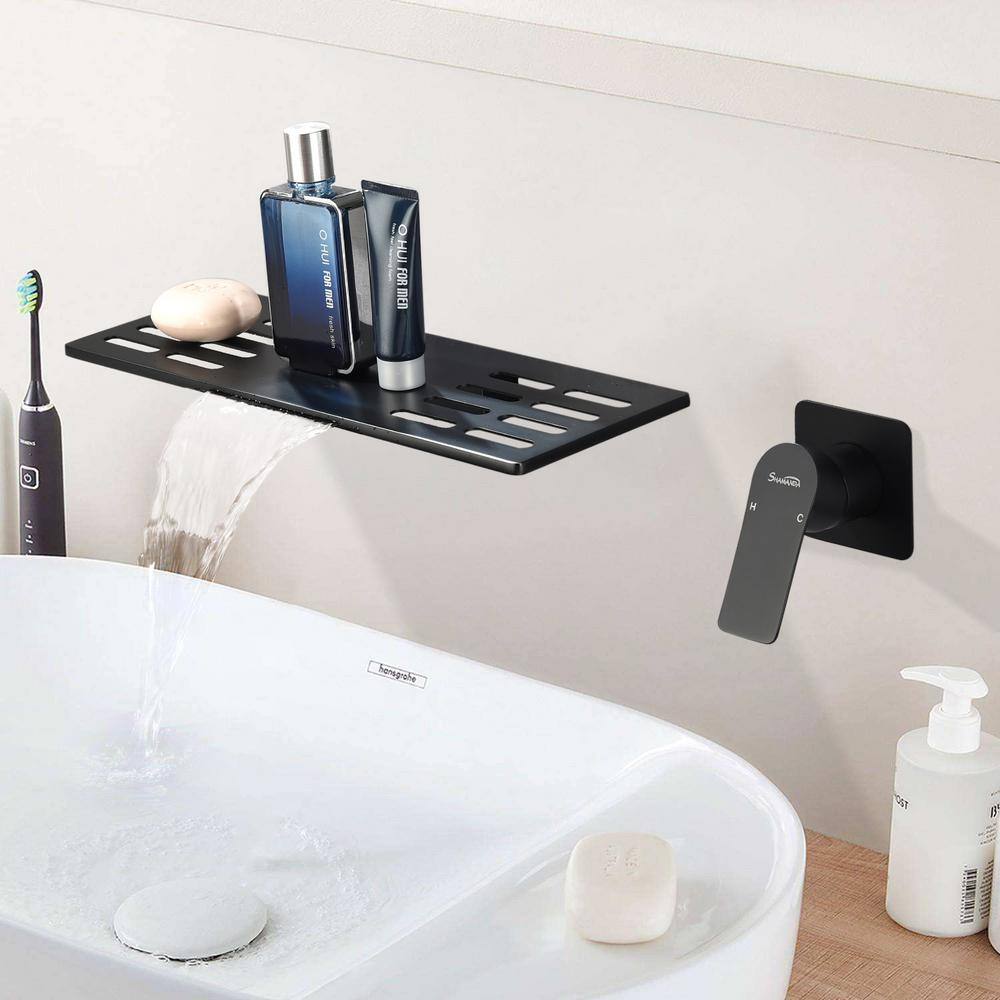 Satico Single Handle Wall Mounted Faucet Waterfall Widespread Bathroom Sink Faucet with Leaks in Matte Black SYB111246