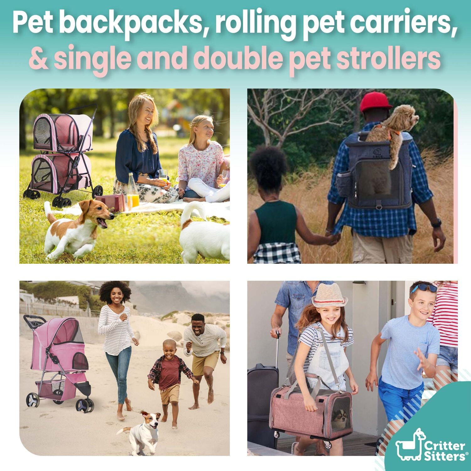 Critter Sitters Black Pet Backpack for Small Dogs， Cats with Scratch Resistant Breathable Mesh Windows | Airline Carry-On Approved | Safety Leash | Storage Pockets | Durable Transporation for Animals