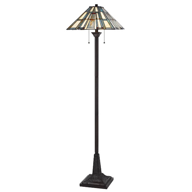 Metal resin Floor Lamp With  Stained Glass Shade Dark Bronze Cal Lighting