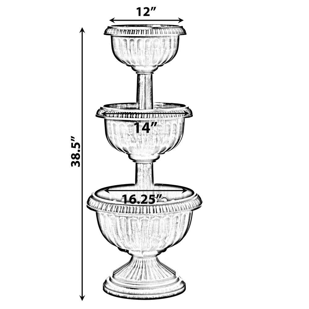 Gardenised Bronze Outdoor Garden Triple Stacked Flower Bowl Urn Tier Planter Decoration QI004403