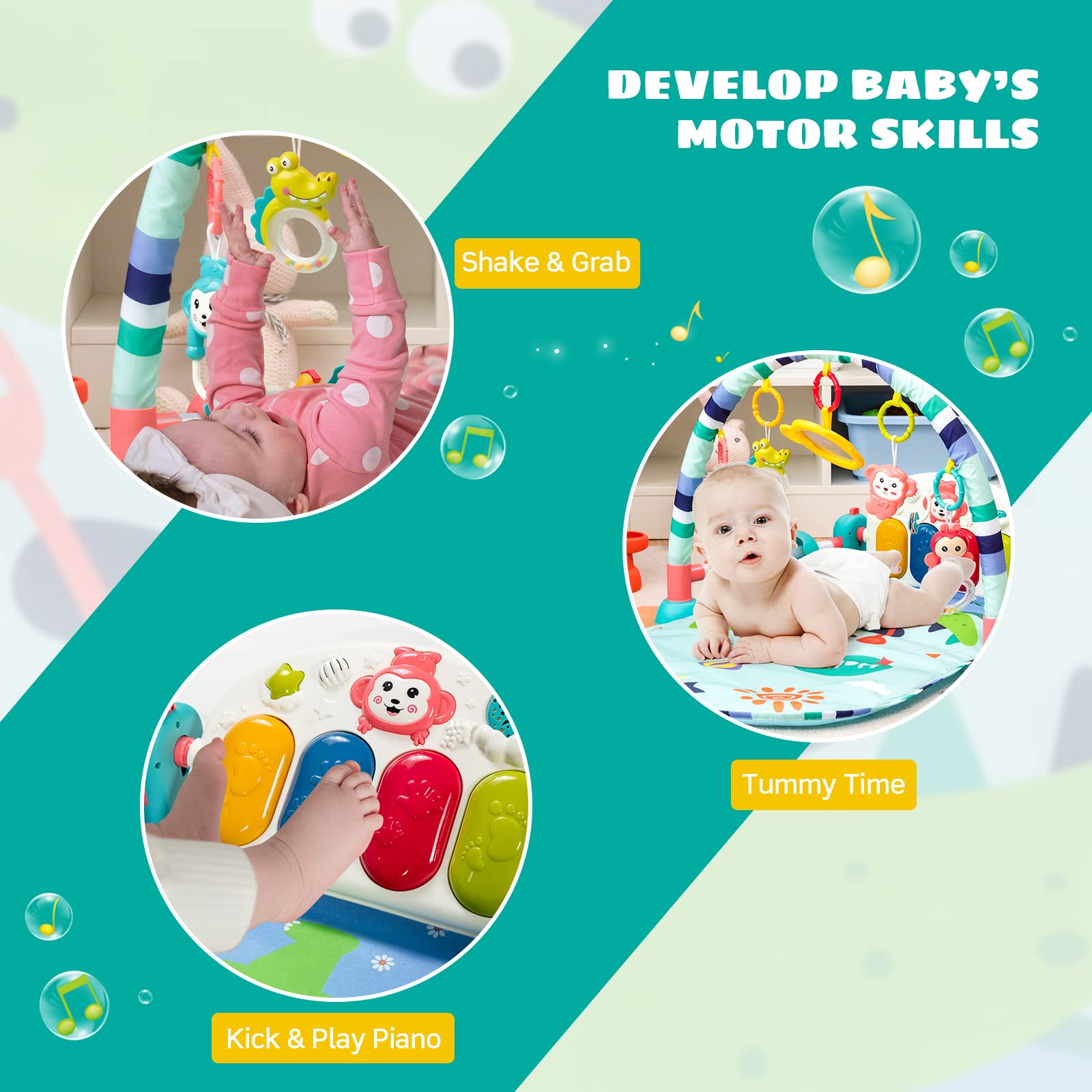 Baby Play Mat, Kick and Play Piano Gym with Projector