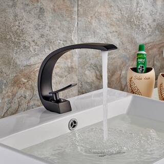 Boyel Living Single Hole Single-Handle Bathroom Faucet with Curved Spout in Matte Black BM213B