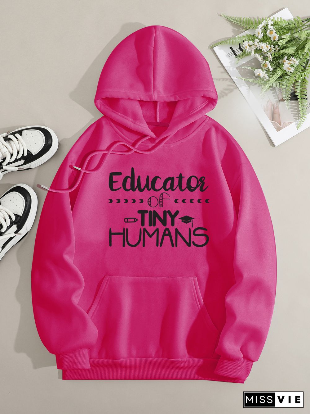 Printed on front Kangaroo Pocket Hoodie Long Sleeve for Women Pattern Educator of humans