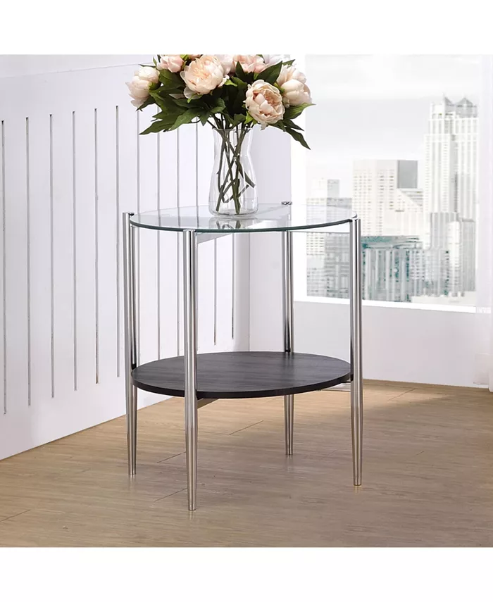 Steve Silver Bayliss 21 Round Tempered Glass and Chrome End Table