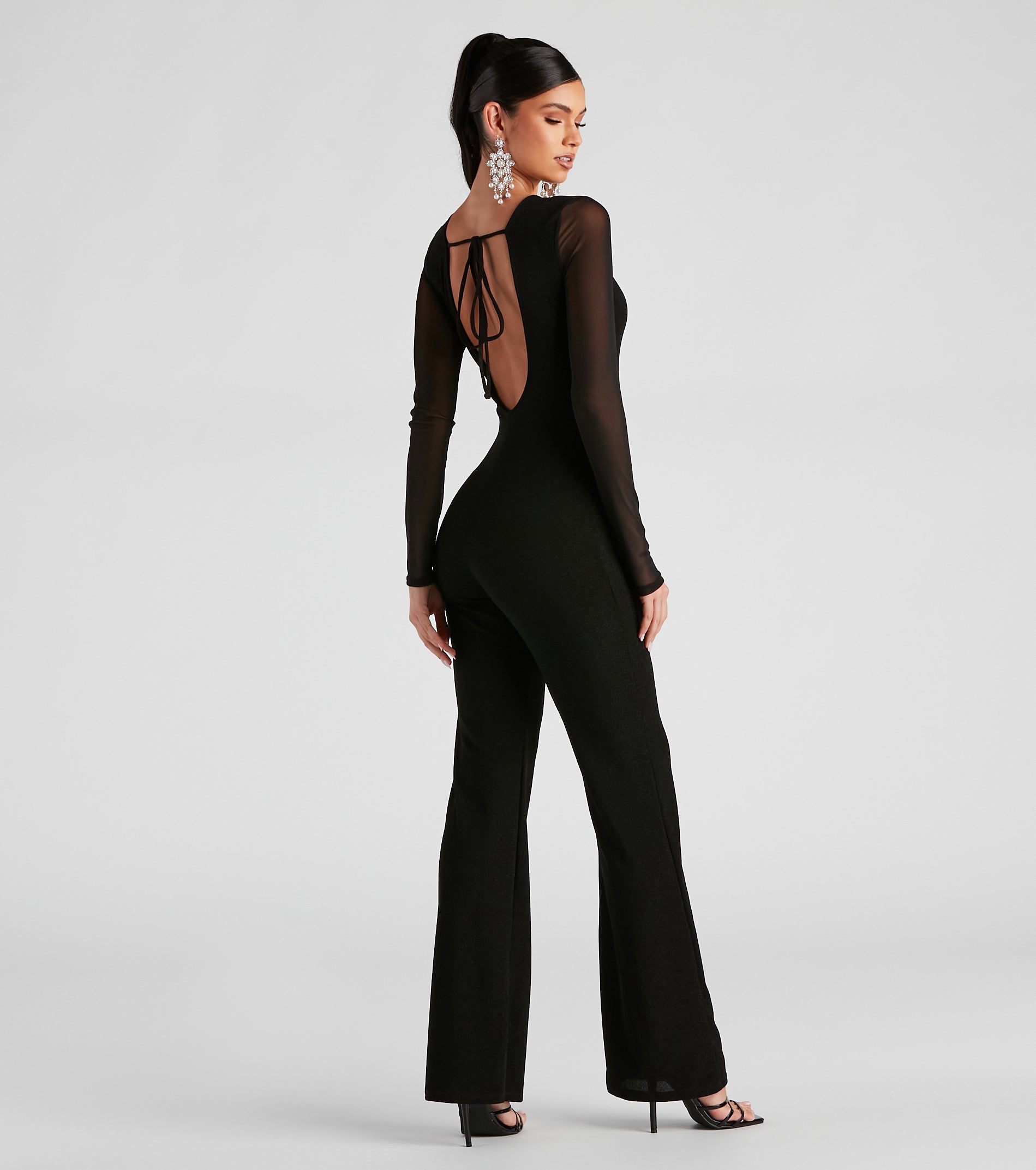 Stole The Night Glitter Mesh Jumpsuit