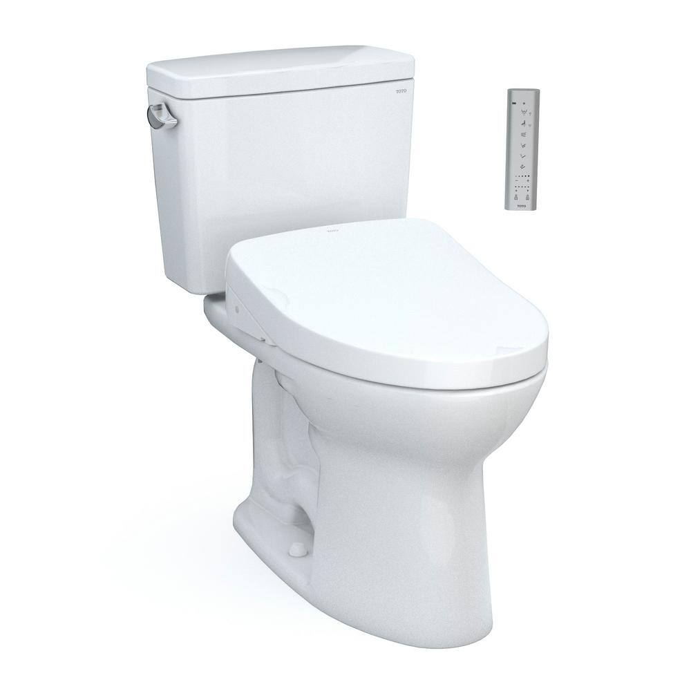 TOTO Drake 2-piece 1.6 GPF Single Flush Elongated ADA Comfort Height Toilet in. Cotton White S550E Washlet Seat Included MW7763056CSFG#01