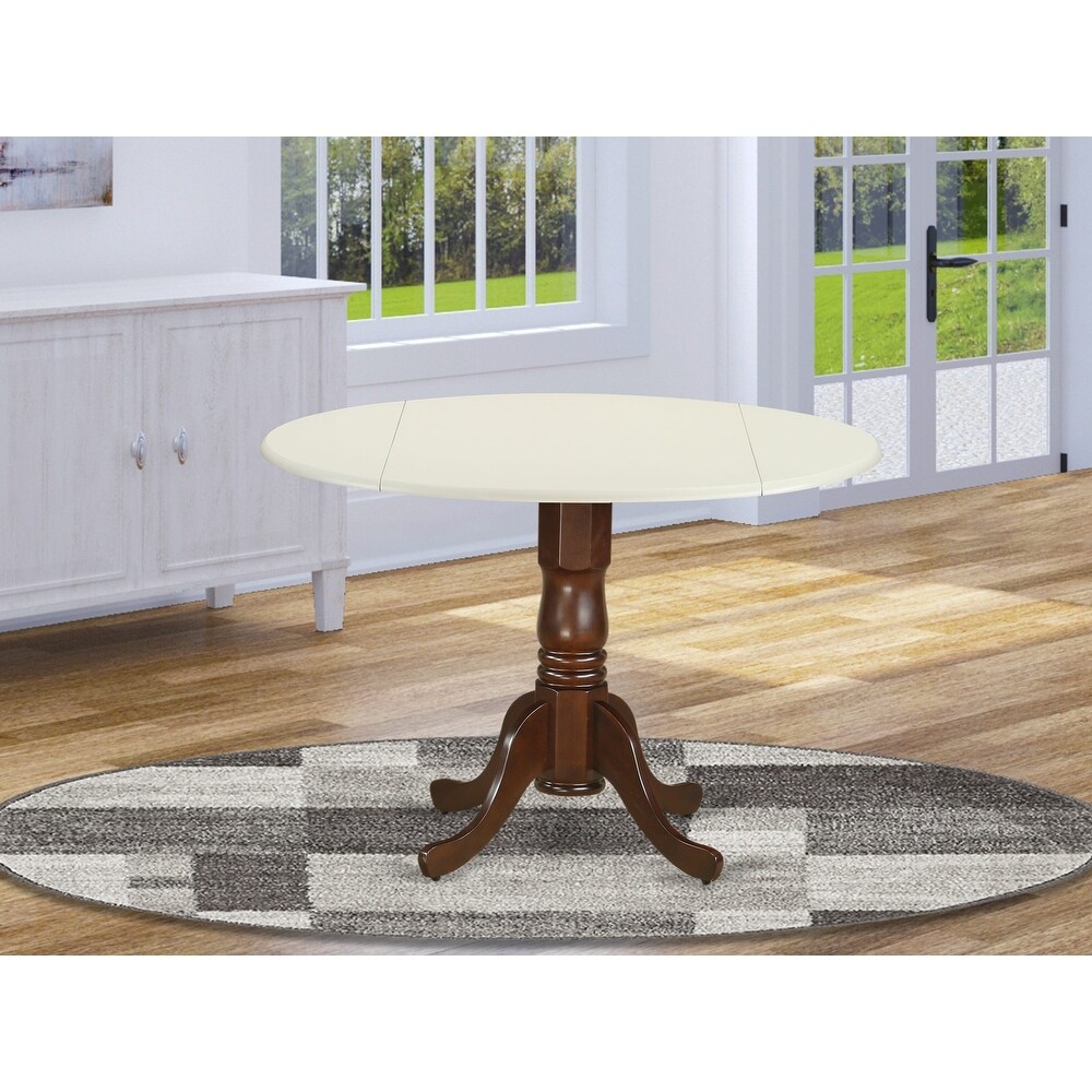 East West Furniture Dublin Dining Room Table   a Round kitchen Table Top with Dropleaf   Pedestal Base  Finish Options)