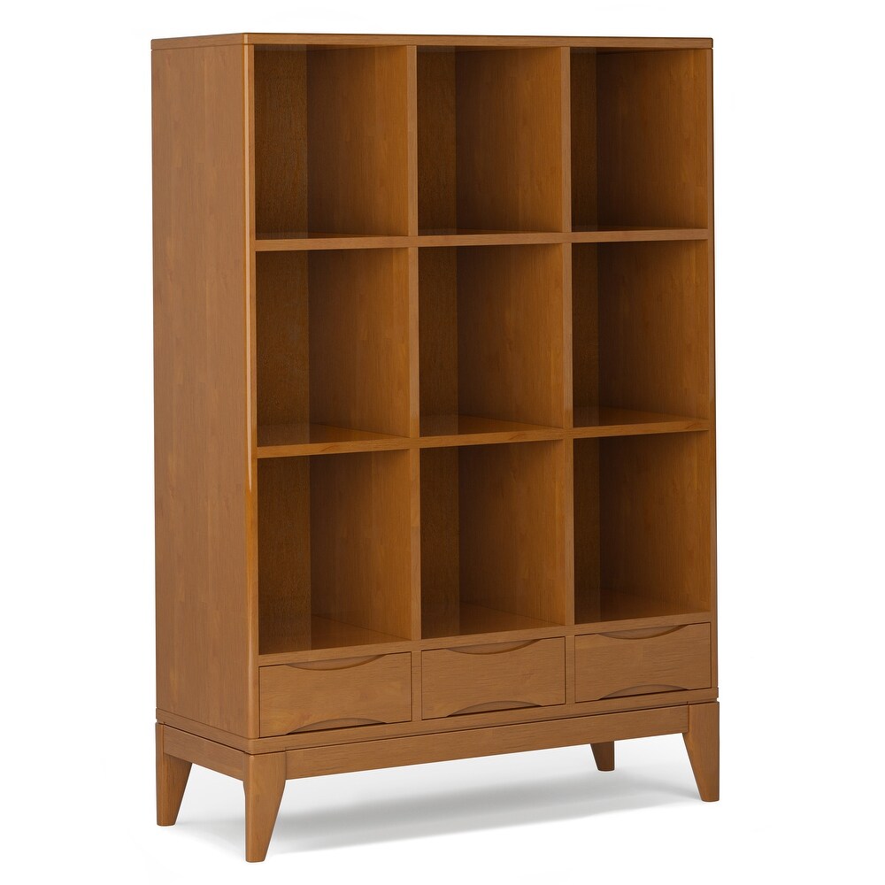 WYNDENHALL Pearson SOLID HARDWOOD 58 inch x 42 inch Mid Century Modern Cube Storage Bookcase with Drawers