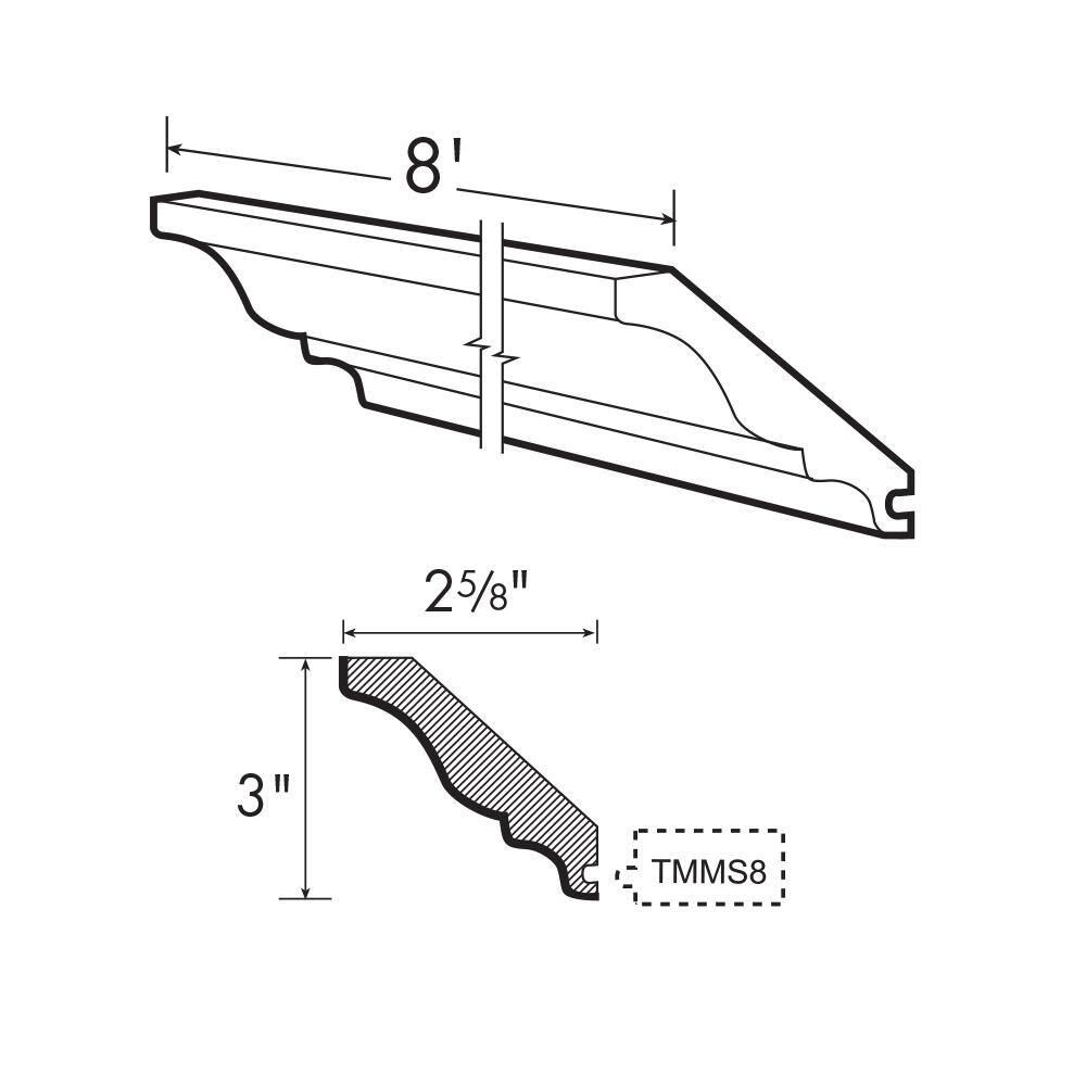 Contractor Express Cabinets Vesper White Shaker Assembled Plywood 96 in. x 2.75 in. x 2.875 in. Kitchen Cabinet Crown Molding CMV8-AVW