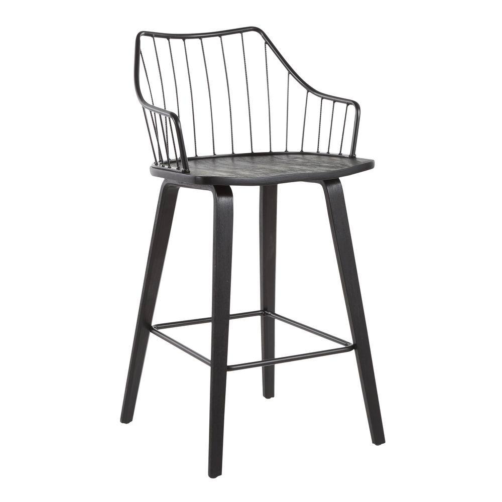 Lumisource Winston 37 in. Spindle Back Black Wood and Black Metal Counter Height Stool B26-WINSTN BKBK