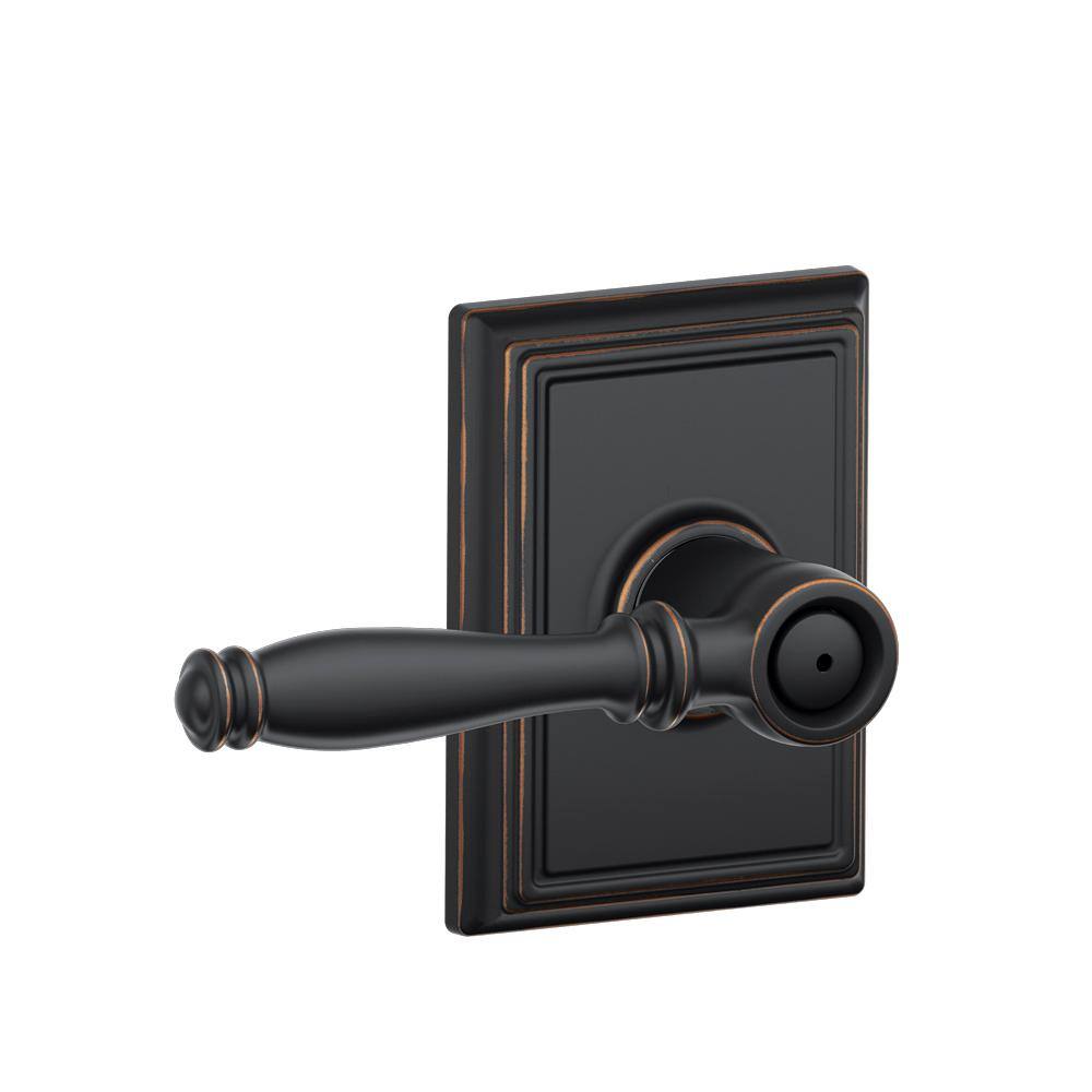 Schlage Birmingham Aged Bronze Privacy BedBath Door Handle with Addison Trim F40 BIR 716 ADD