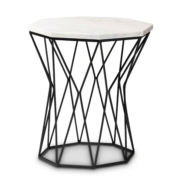 Venedict Metal End Table With Marble Tabletop Black Baxton Studio