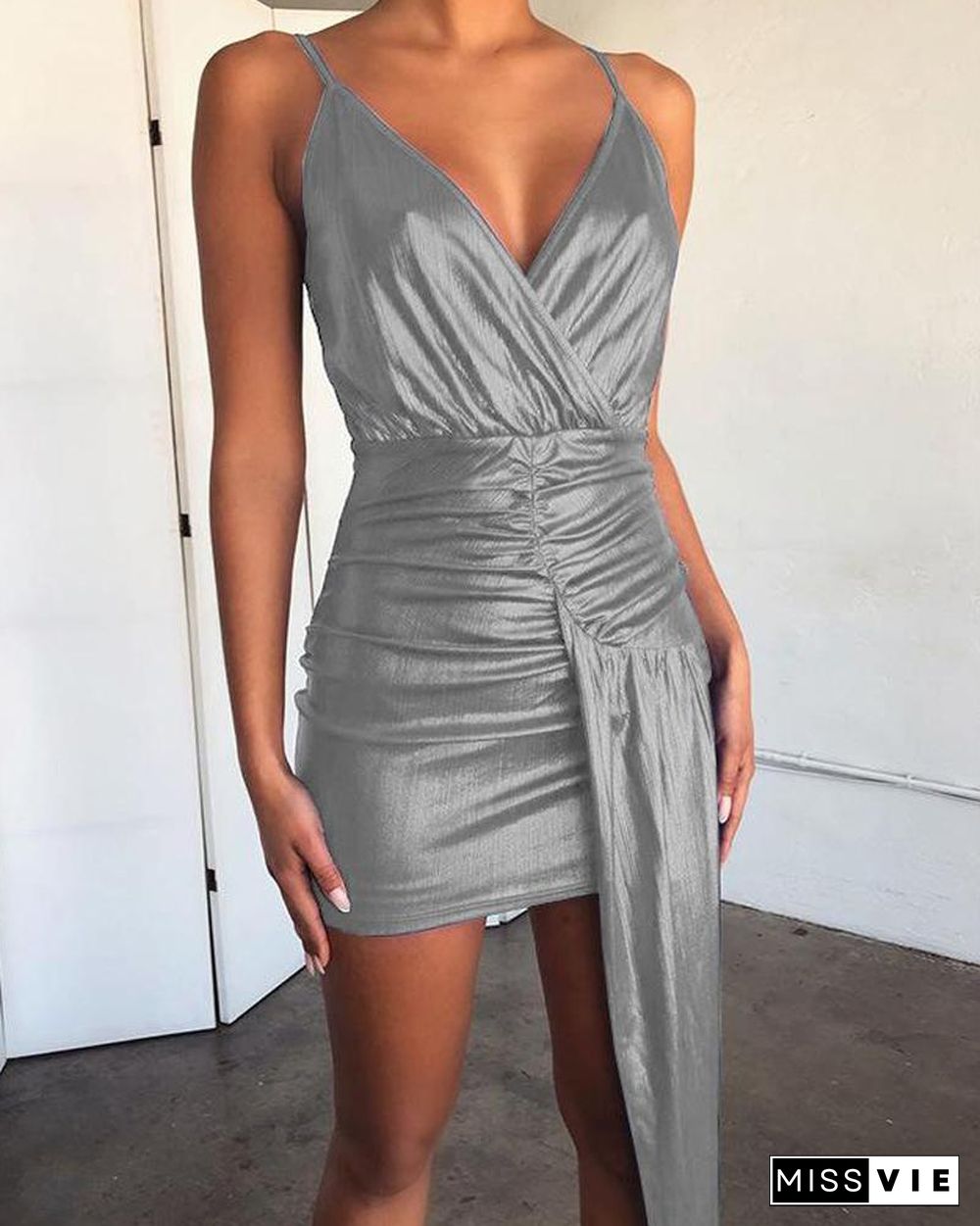 Spaghetti Strap Ruched Bodycon Dress