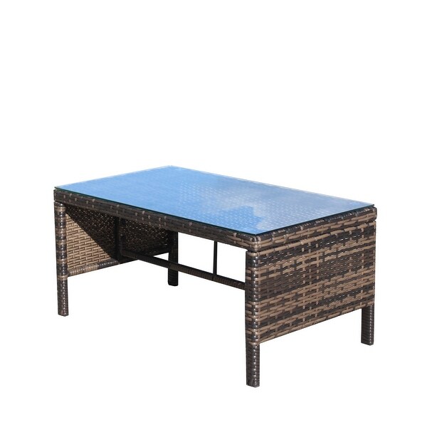 Brown Outdoor Patio Furniture 1 Coffee Table With Clear Tempered Glass