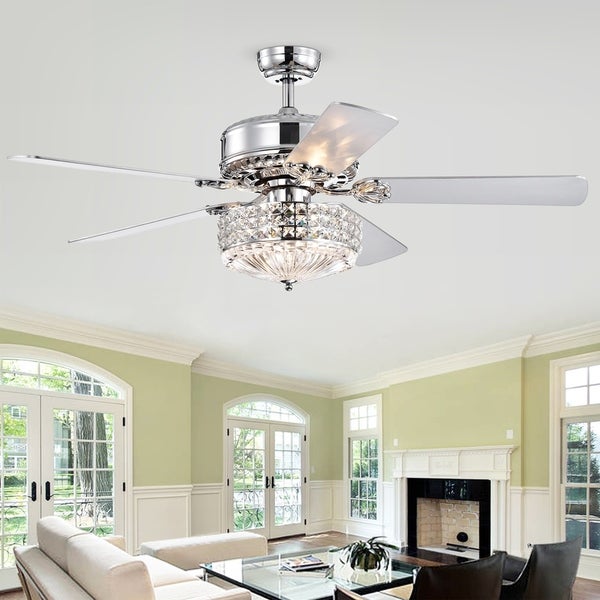 Gremane Chrome 52-inch Lighted Ceiling Fan with Crystal Shade (incl. Remote and 2 Color Option Blades) Shopping - The Best Deals on Ceiling Fans | 32249326