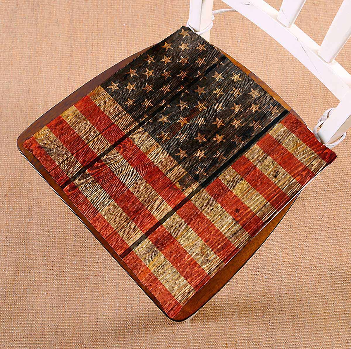 Wooden Usa Flag Chair Pads Chair Mat Seat Cushion Chair Cushion Floor Cushion 45x45 Cm