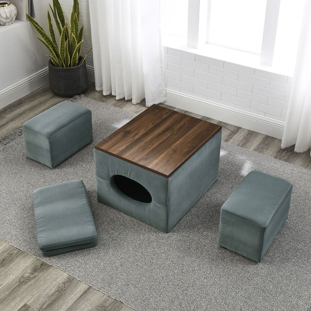 Modern Design Hollow Storage Ottoman Bench  Upholstery Coffee Table 2 Small footstools Short Ottoman Stoo  Grey