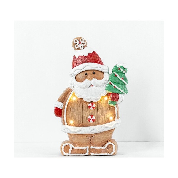 16 Lighted Gingerbread Santa with Christmas Tree Tabletop Decor