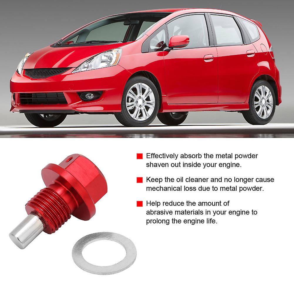 M12 * 1.25 Red Aluminum Alloy Car Magnetic Engine Oil Pan Drain Bolt Screw