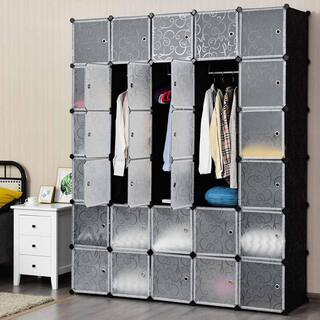 HONEY JOY 85 in. H 30 White Cube Clothes Storage Hanging Closet Organizer Portable Wardrobe Bedroom Storage Cubby TOPB000964