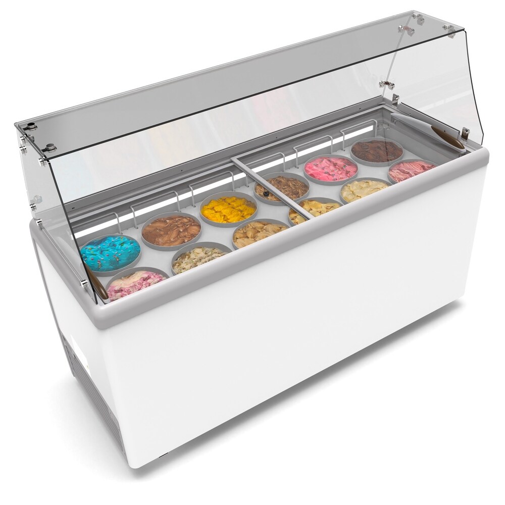 KoolMore 70 in. 12 Tub Ice Cream Dipping Cabinet Display Freezer with Sneeze Guard  20 cu. ft.