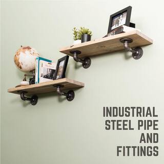 PIPE DECOR 12 in. Black Pipe 7.75 in D x 2.5 in. H Wall Mounted Double Flange Shelf Bracket Kit (4-Pack) 365 PD12X6MBRKT