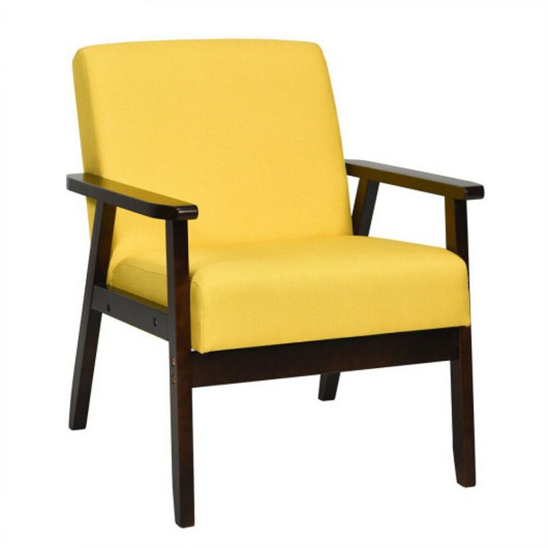 Solid Rubber Wood Fabric Accent Armchair