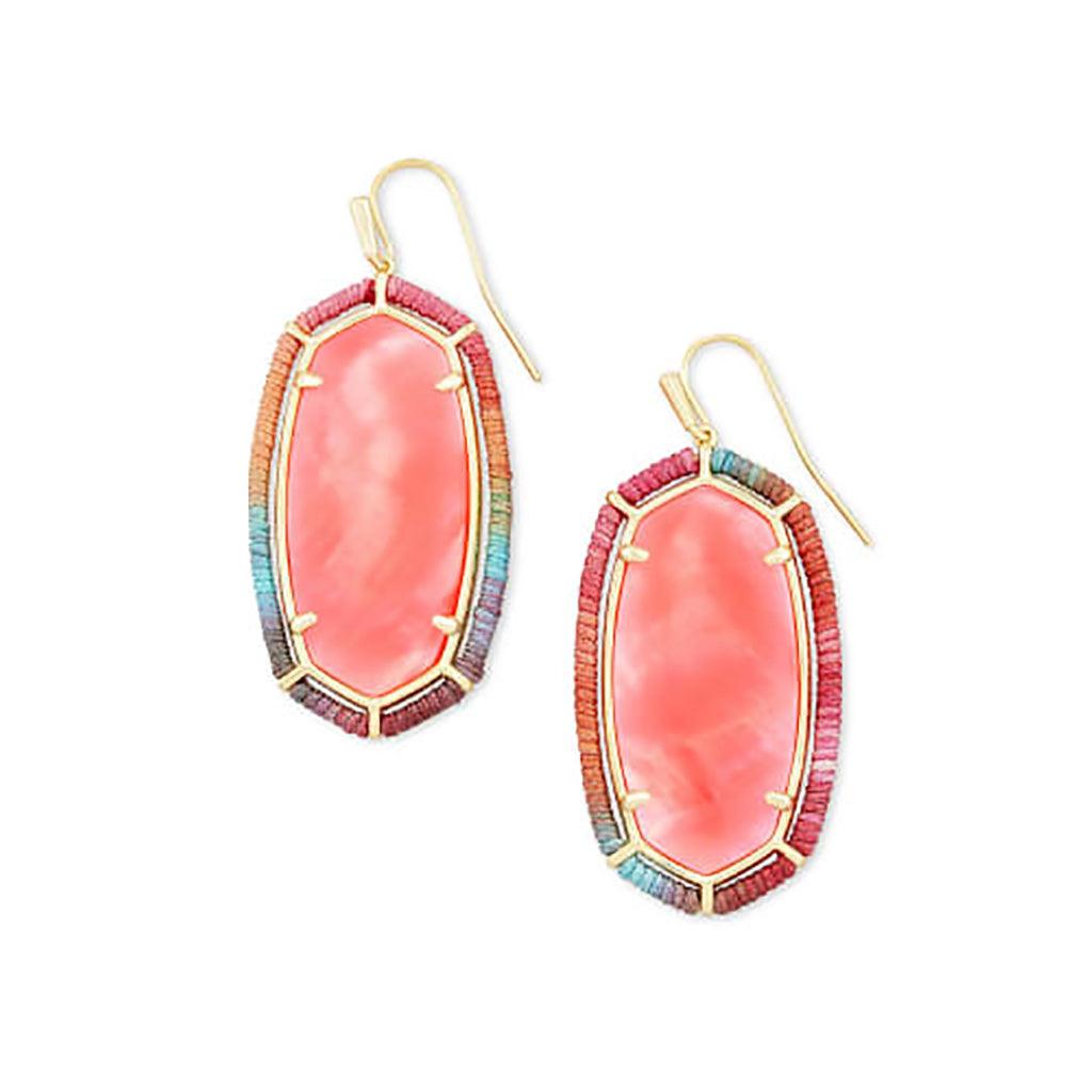 Kendra Scott  Threaded Elle Gold Drop Earrings In Coral Illusion