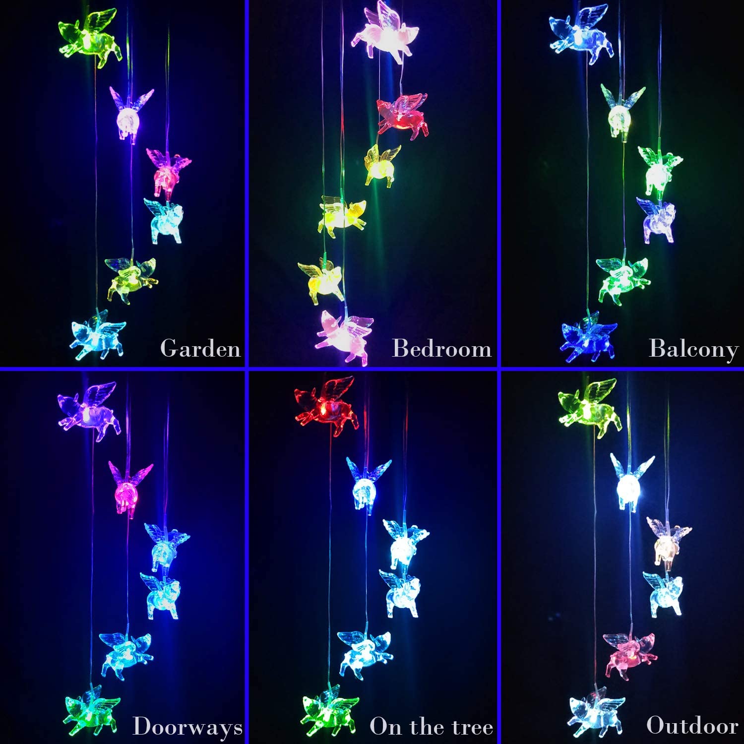 Solar Fly Pigs Wind Chimes， Outdoor Waterproof Mobile Romantic LED Multi Color-Changing Solar Sensor Powered Pig Wind Chimes Lights for Home， Yard， Night Garden， Party， Valentines Gift