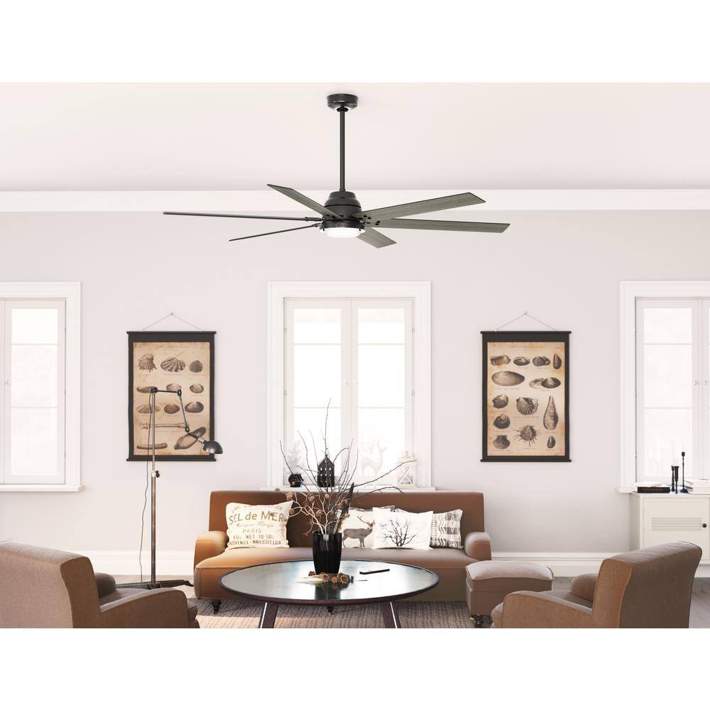 Hunter Gravity 72 in. Integrated LED Indoor Matte Black Smart Ceiling Fan with Light Kit and Remote Included 51950