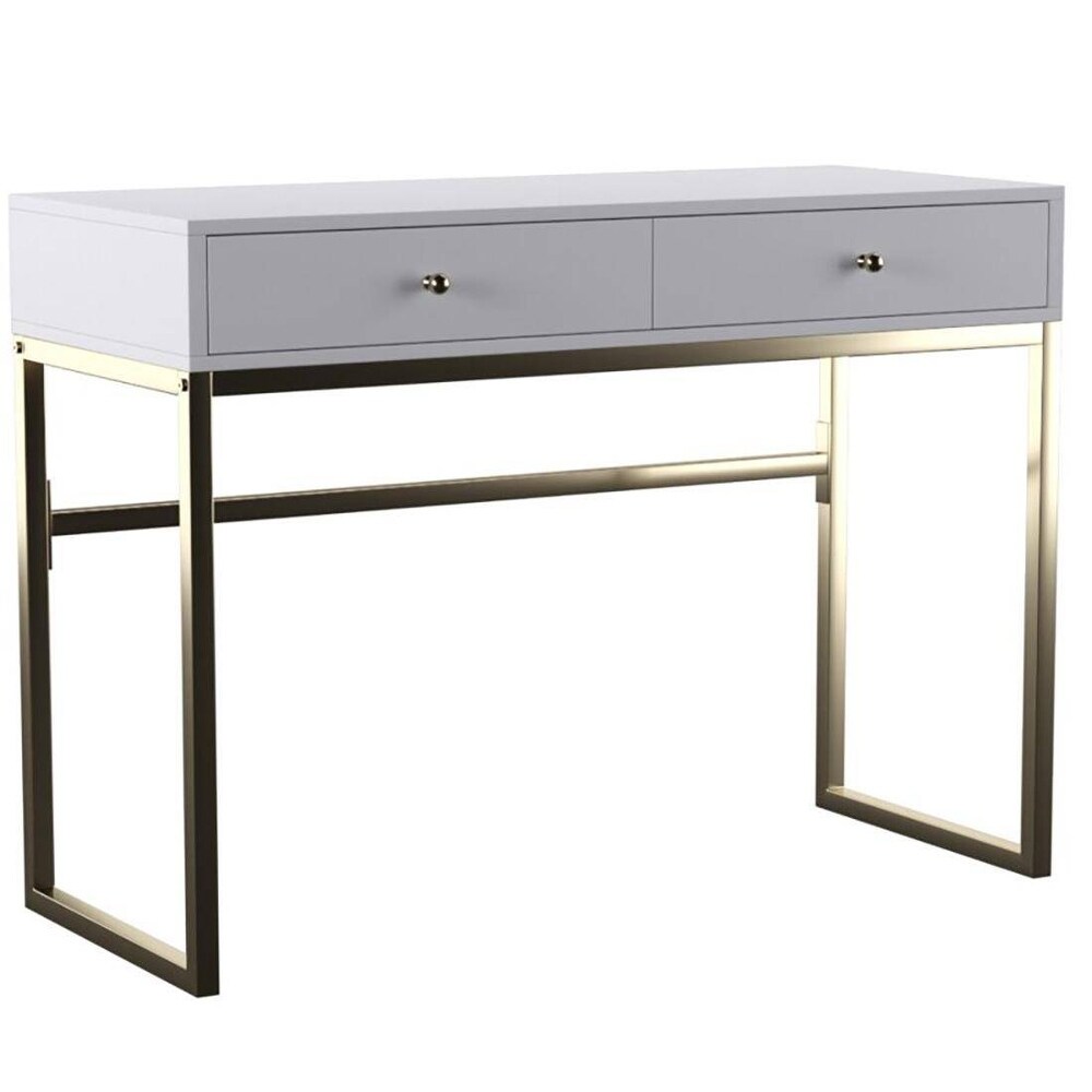 42''L Contemporary Casual Home Office Coleen Writing Computer Desk with Brass Finish Metal Frame and 2 Storage Drawers