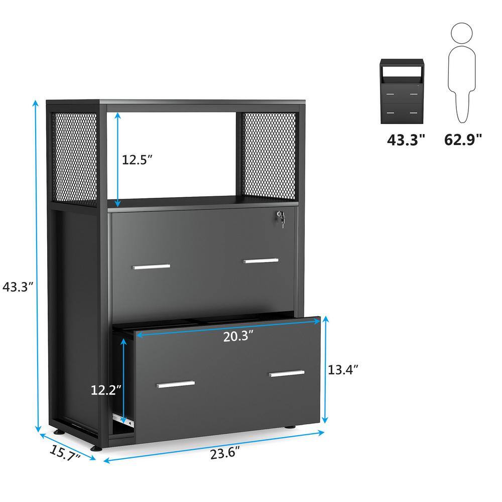 BYBLIGHT Atencio Black File-Cabinet with Lock Open Storage Shelves BB-C0341XF