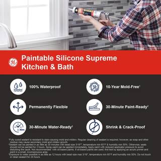 GE Paintable Silicone Supreme 9.5 oz. White Kitchen and Bath Caulk (2-Pack) 2733743